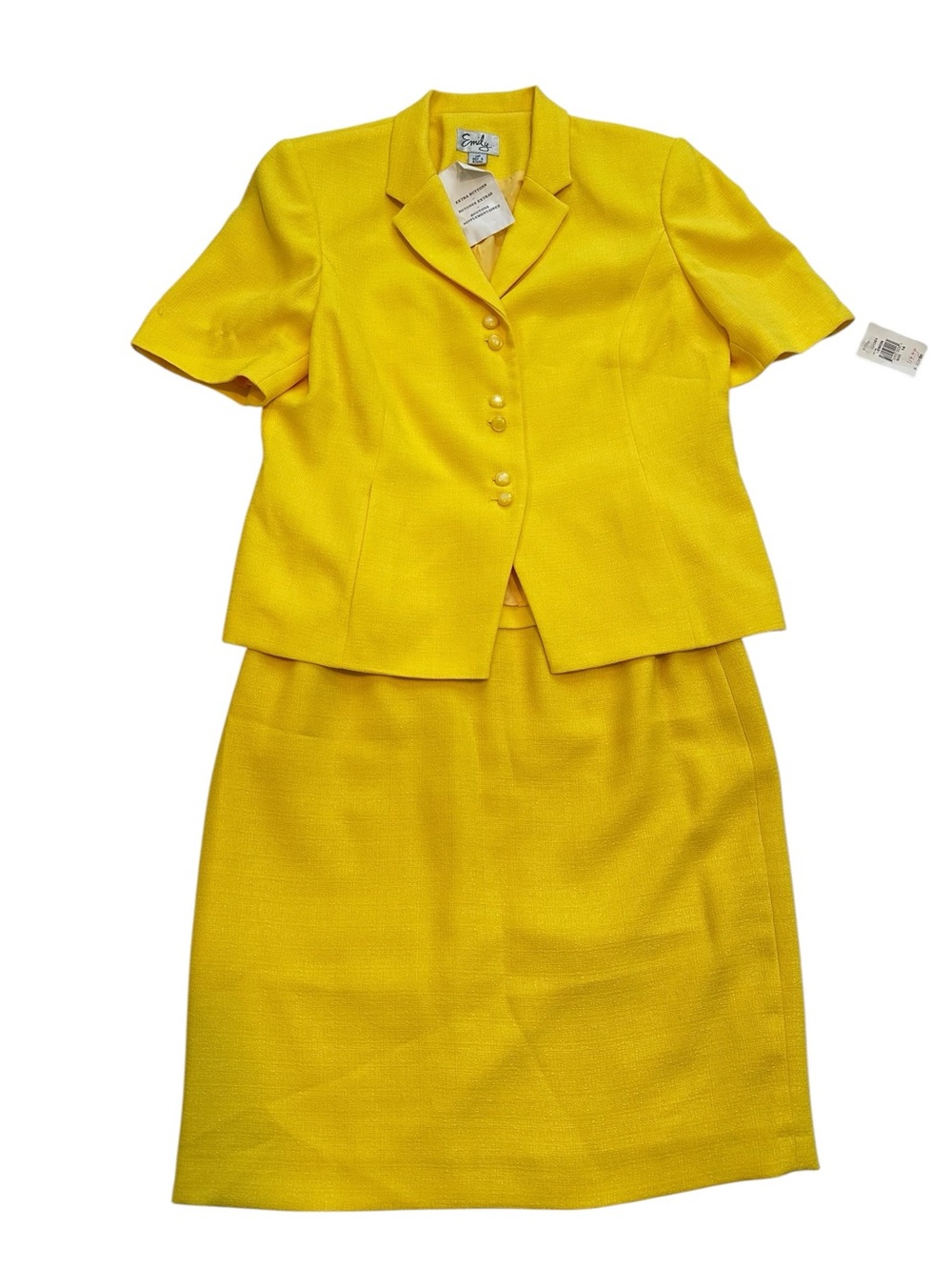 Vintage Emily Lemon Yellow Skirt Suit Set sz 12 Canary Set 90s Power Office Core